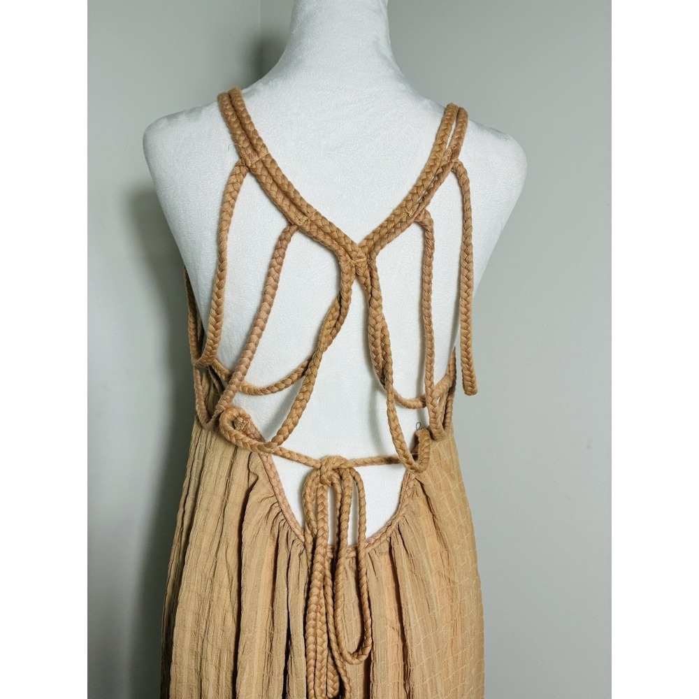 Boho Maxi Dress Sz M Tan Festival Strappy Back Beach - Picture 4 of 8